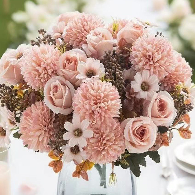 Bulk 12" Fall Flowers Artificial Mums Silk Chrysanthemum Rose Daisy Bouquet Fake Mums Faux Floral Arrangements Wholesale