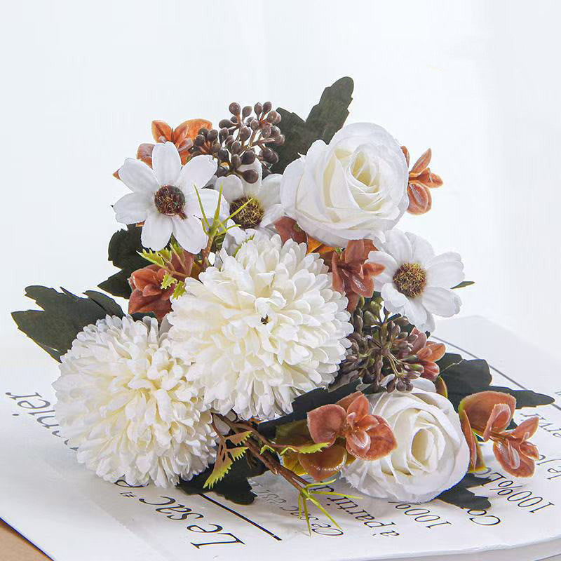 Bulk 12" Fall Flowers Artificial Mums Silk Chrysanthemum Rose Daisy Bouquet Fake Mums Faux Floral Arrangements Wholesale