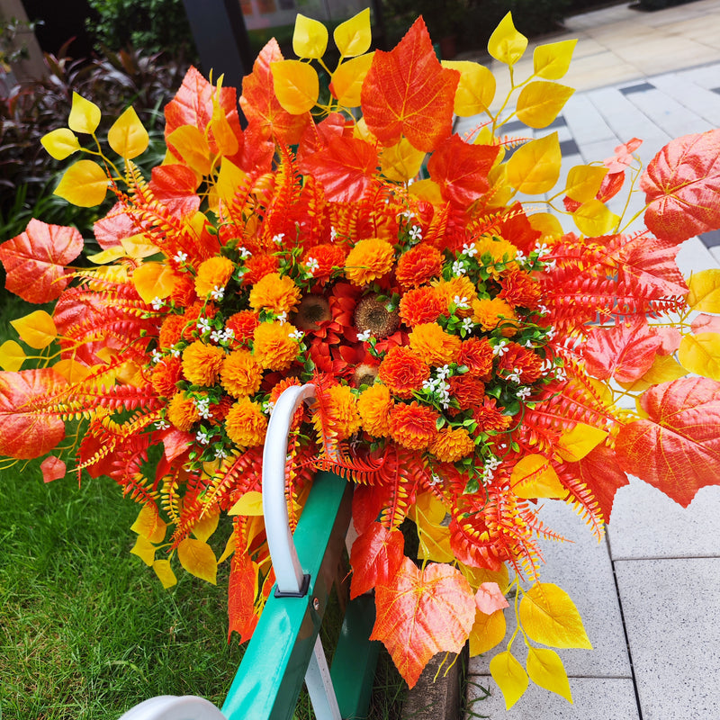 Bulk Exclusive 32 inches Sunset Orange Mums Saddle for Headstone Artificial Cemetery Flowers Saddle Wholesale