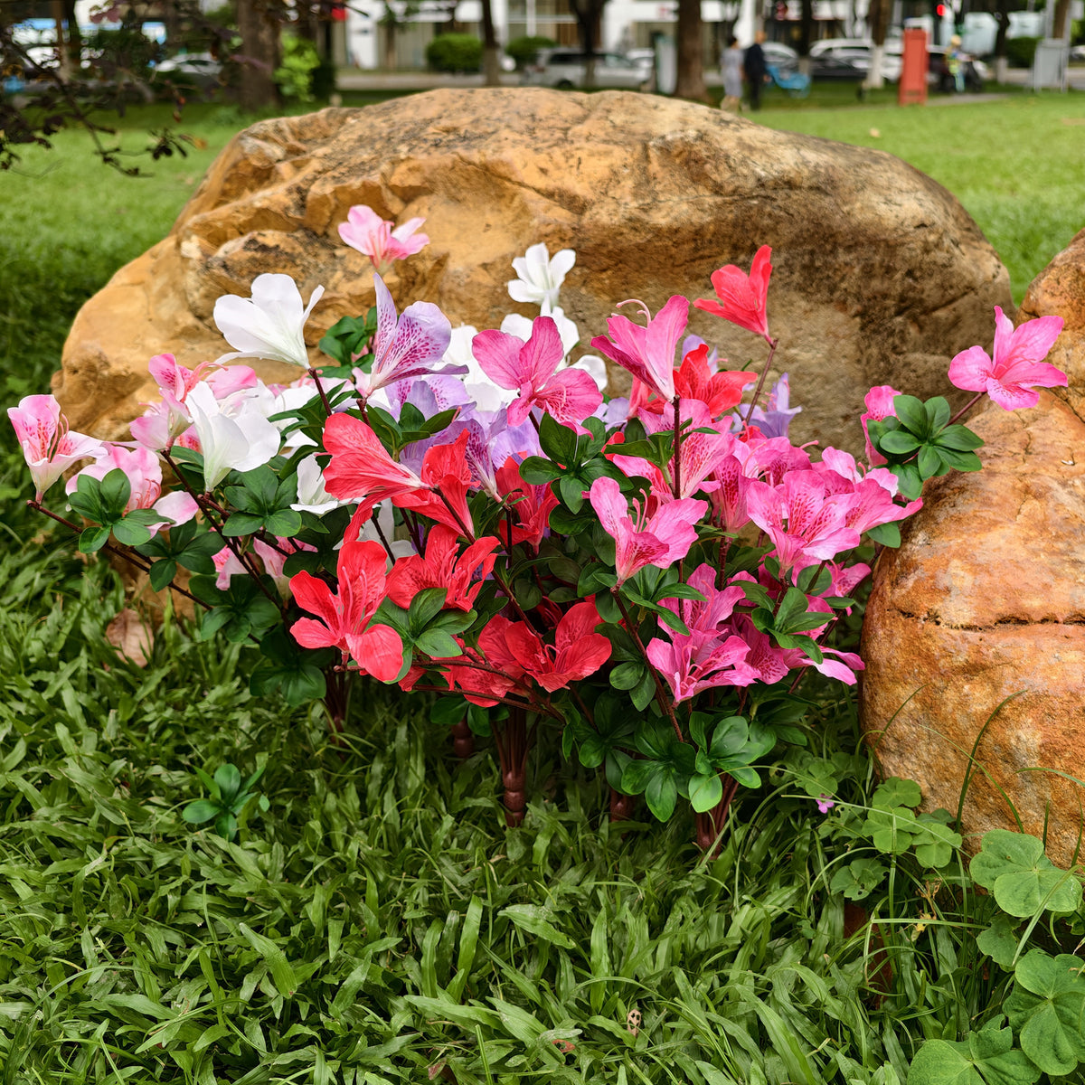 Bulk 2pcs Realistic Faux Azalea Hanging Flowers – UV Resistant