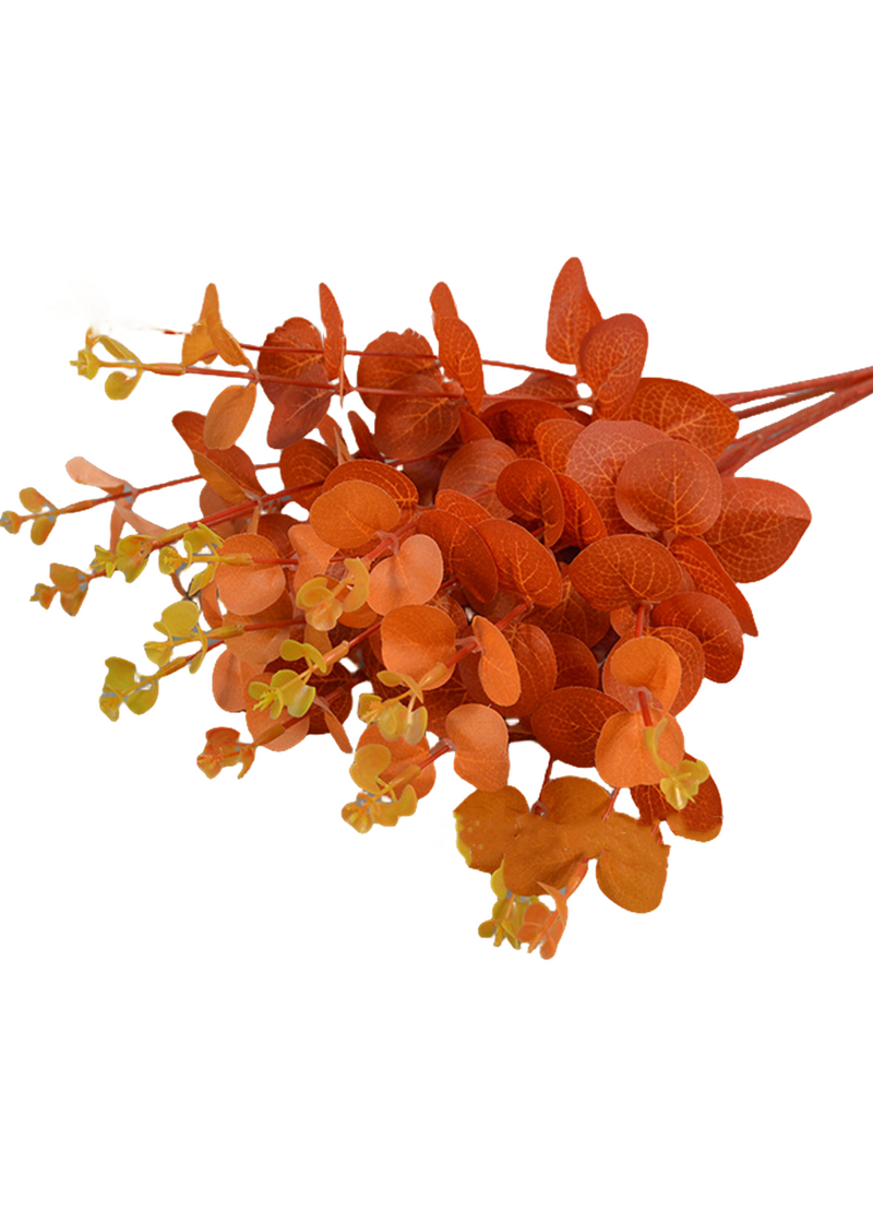 Buisson d'eucalyptus artificiel en vrac de 18 pouces, plantes noires, arrangements d'automne et d'hiver orange, vente en gros