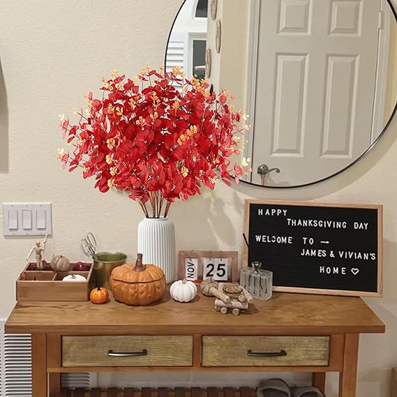 Buisson d'eucalyptus artificiel en vrac de 18 pouces, plantes noires, arrangements d'automne et d'hiver orange, vente en gros