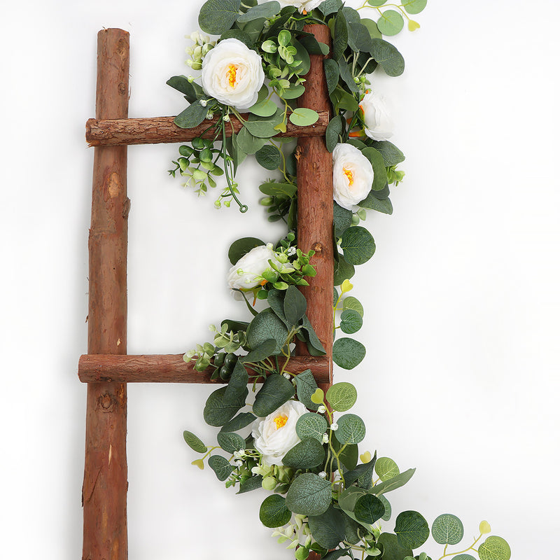 Lot de 2 guirlandes suspendues en eucalyptus artificiel avec fleurs de rose pour table de fête à la maison en gros