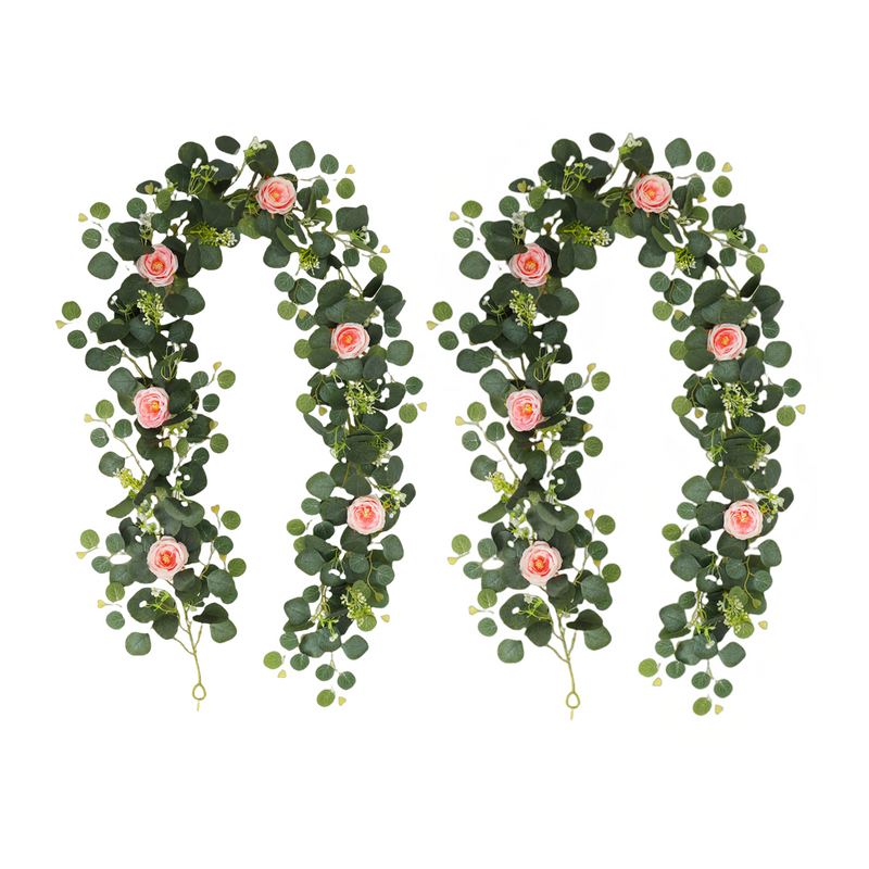 Lot de 2 guirlandes suspendues en eucalyptus artificiel avec fleurs de rose pour table de fête à la maison en gros