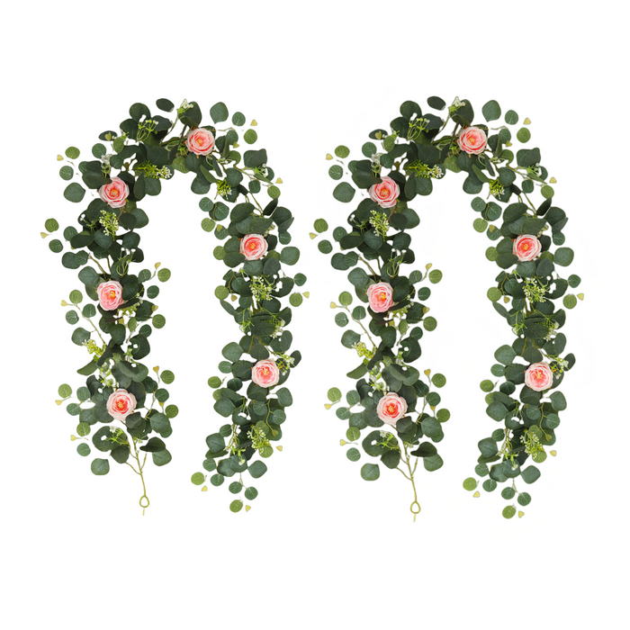 Bulk 2 Pack Faux Eucalyptus Hanging Garland with Rose Flowers for Party Home Table Wholesale
