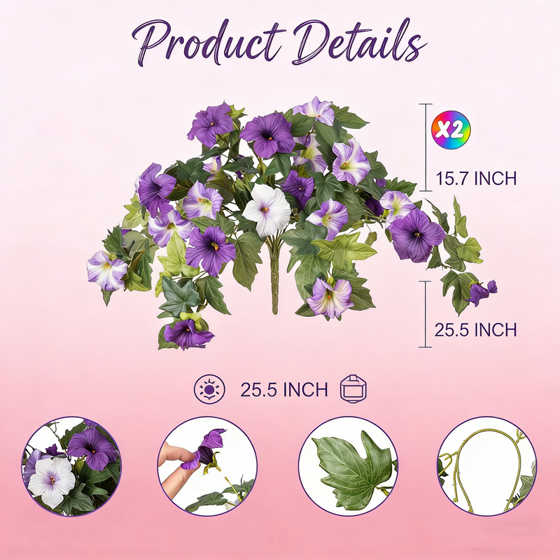Bulk 2 Pcs UV Resistant Fake Petunias Artificial Flowers for Outdoor Garden & Porch Decor Wholesale