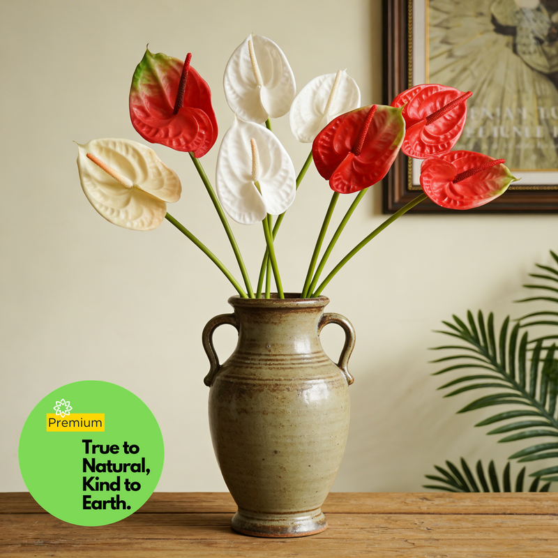 Premium 15" Real Touch Anthurium Stem - Lifelike Floral Arrangements for Weddings & Home Decor
