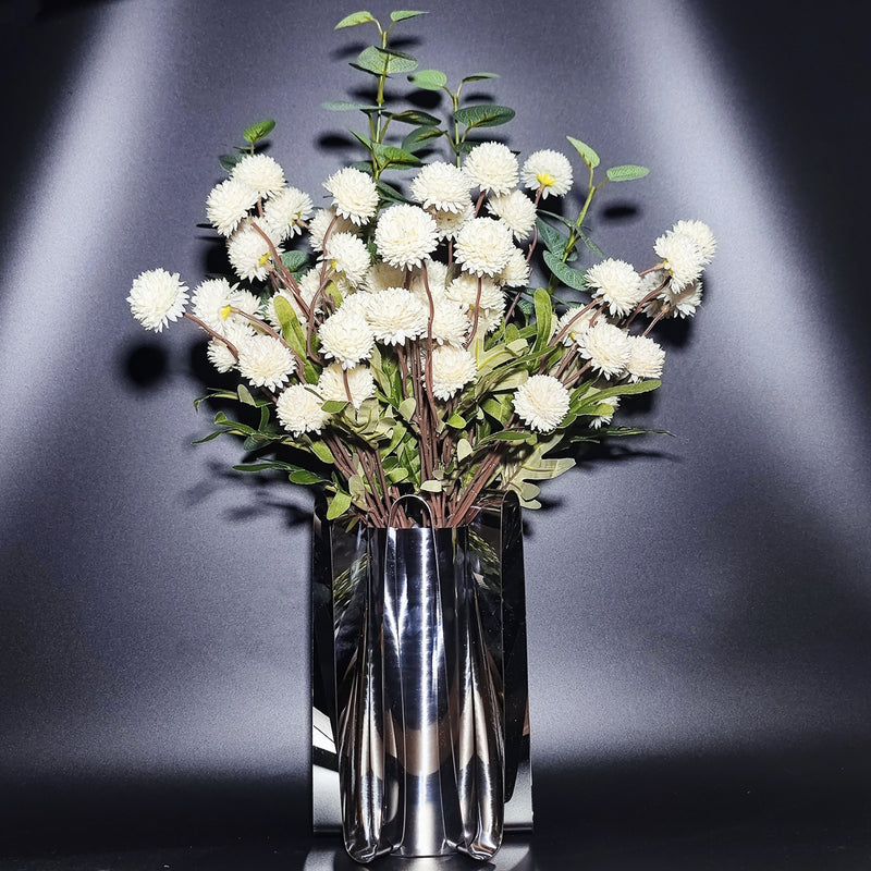 Bulk 21" Faux Cream Kiku Pom Pom Balls Floral Aesthetics Arrangement Potted Flowers Wholesale