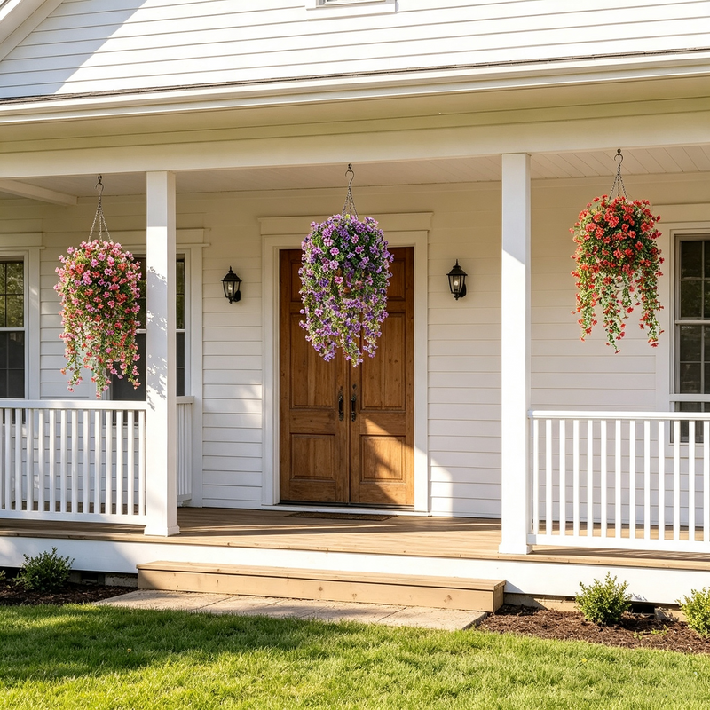 Faux Hanging Daisy & Eucalyptus Bush | Set of 2 | UV-Resistant Outdoor Artificial Flowers