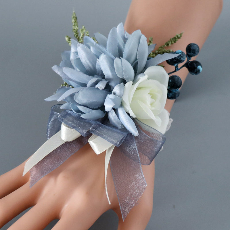 Bulk Navy Dahlia Wrist Corsage with Blue Berry Wholesale