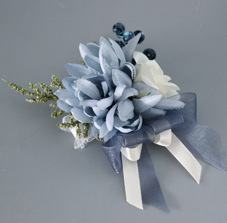 Bulk Navy Dahlia Wrist Corsage with Blue Berry Wholesale