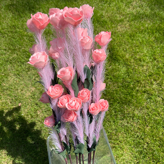 Clearance 23" Rose Foam Flowers Long Stems with Leather