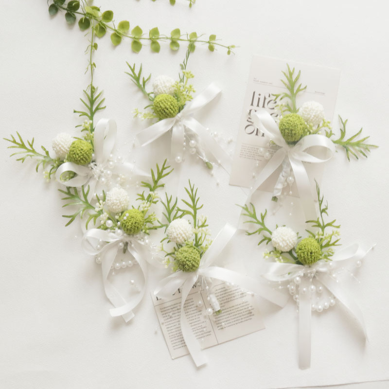 Bulk Forest-style Boutonniere and Wrist Corsage Set for White Wedding Prom Suits Wholesale