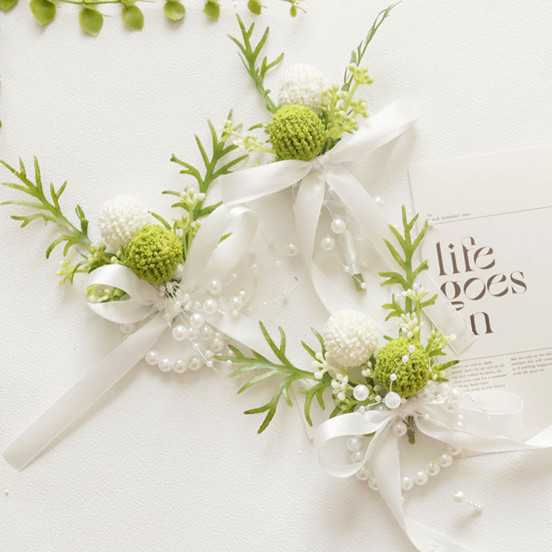 Bulk Forest-style Boutonniere and Wrist Corsage Set for White Wedding Prom Suits Wholesale