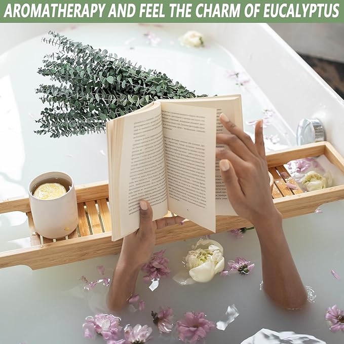 Bulk 15Pcs 17" Dried Preserved Eucalyptus Stems with Lavender Flowers Bundles for Shower Wholesale