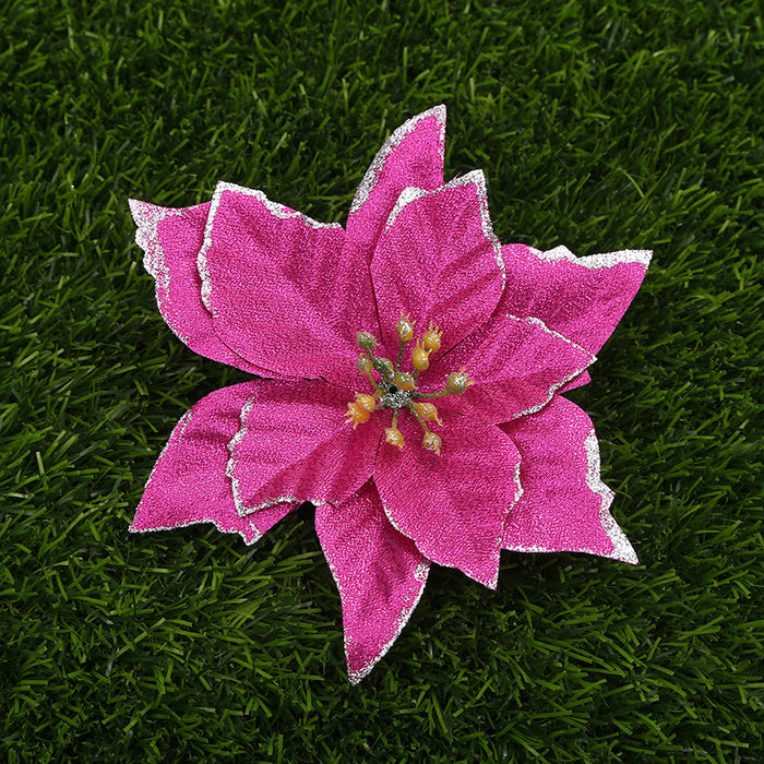 Bulk 10Pcs Poinsettias Artificial Christmas Flowers Fuchsia Pink Trendy Decoration Wholesale