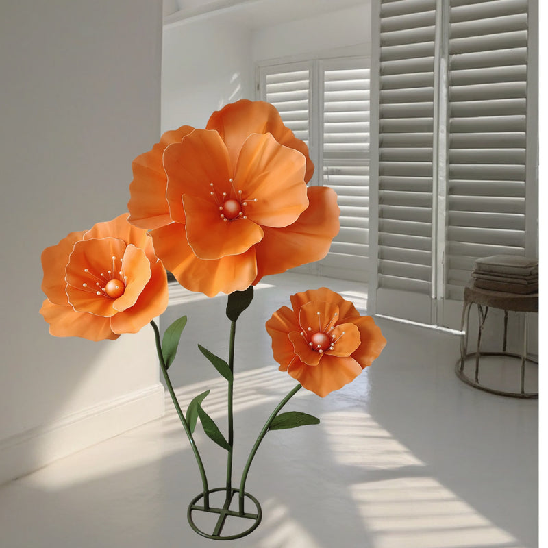 Fleurs de pavot artificielles géantes assemblées en vrac de 62 pouces de hauteur pour la décoration de fête de mariage en gros