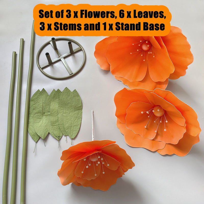 Fleurs de pavot artificielles géantes assemblées en vrac de 62 pouces de hauteur pour la décoration de fête de mariage en gros