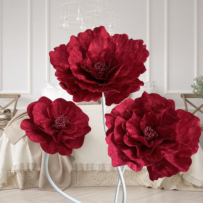 Bulk Giant Large Velvet Peony Flower Head Stems for Wedding Party Photography Mall Shop Wholesale