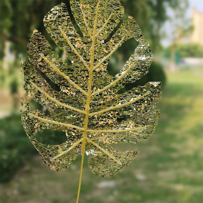 A granel, 10 Uds., purpurina artificial, hojas de palma doradas, decoraciones para fiestas tropicales, venta al por mayor 