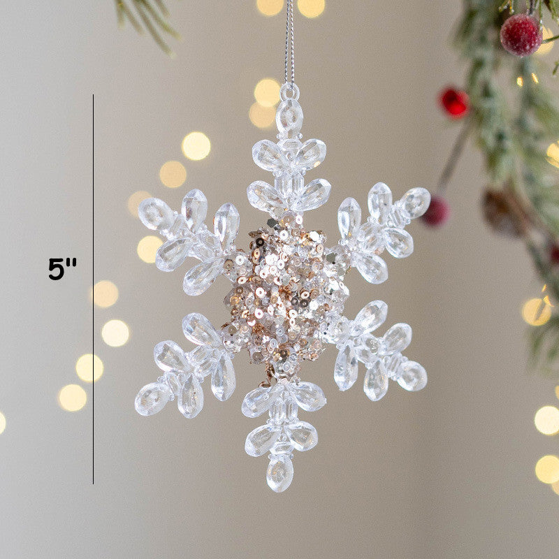 Ornements de flocons de neige artificiels en vrac Ornements suspendus pour arbres de Noël à paillettes transparentes en gros