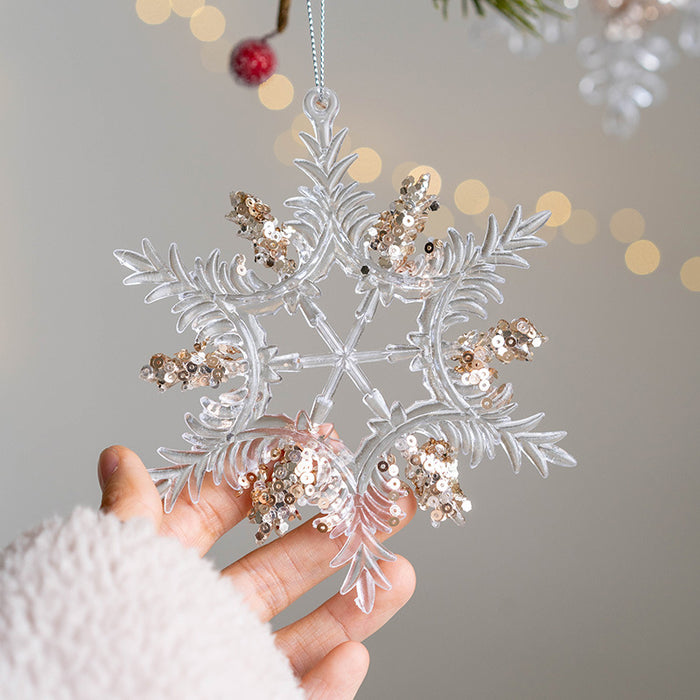 Bulk Artificial Snowflake Ornaments Clear Glitter Christmas Tree Hanging Ornaments Wholesale