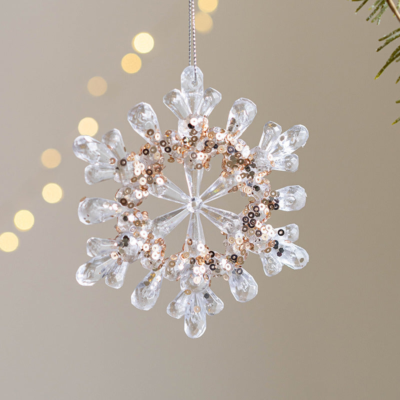 Ornements de flocons de neige artificiels en vrac Ornements suspendus pour arbres de Noël à paillettes transparentes en gros