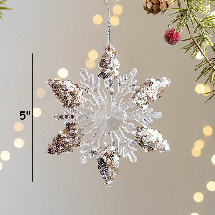 Bulk Artificial Snowflake Ornaments Clear Glitter Christmas Tree Hanging Ornaments Wholesale