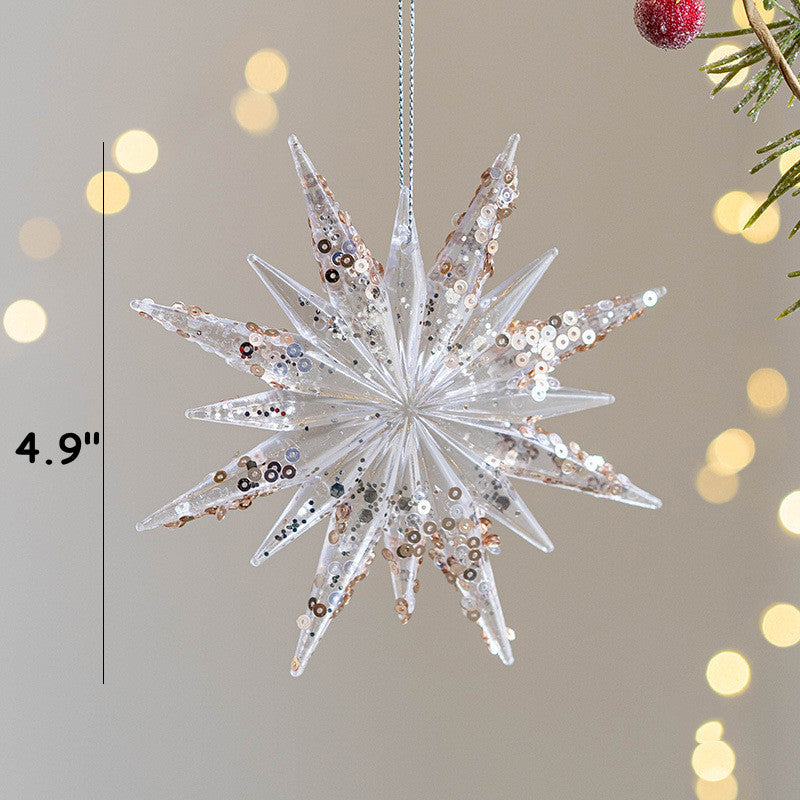 Ornements de flocons de neige artificiels en vrac Ornements suspendus pour arbres de Noël à paillettes transparentes en gros