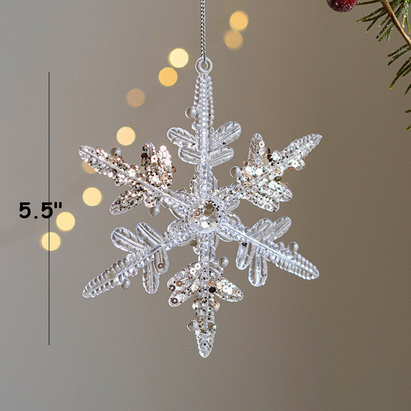 Ornements de flocons de neige artificiels en vrac Ornements suspendus pour arbres de Noël à paillettes transparentes en gros