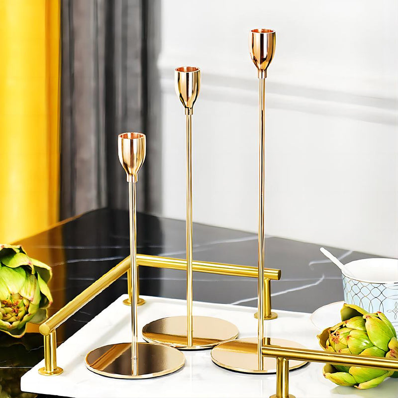 Bulk 3pcs Gold Candle Holder for Wedding Table Centerpiece Brass Tapered Candlestick Holders for Wedding Dinning Table Mantle Decor Wholesale