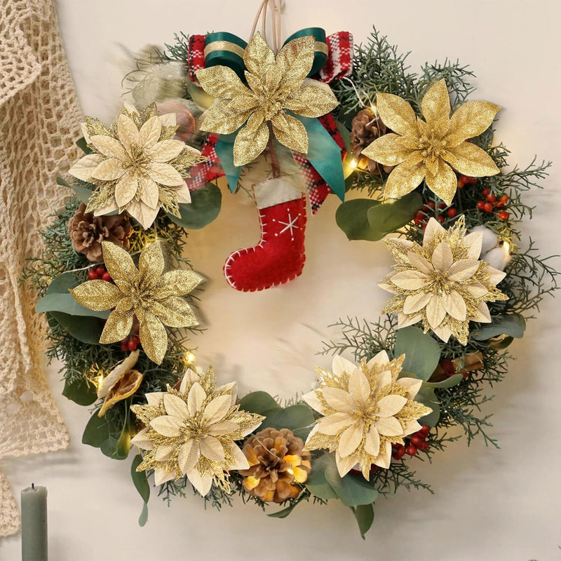 Bulk 14 Colors 6" Glitter Poinsettia Artificial Christmas Flowers Xmas Tree Ornaments Wholesale