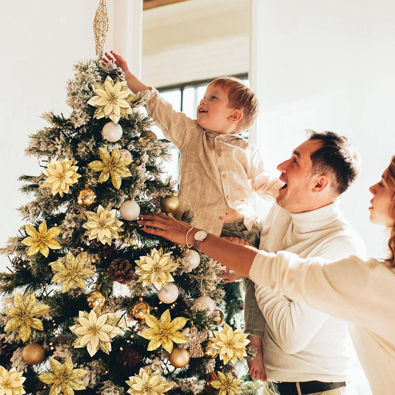 Bulk 14 Colors 6" Glitter Poinsettia Artificial Christmas Flowers Xmas Tree Ornaments Wholesale