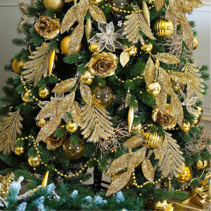 Bulk Glittered Artificial Leaf Spray Picks for Christmas Winter Wedding Wreath Tree Swag Floral Arrangement Vase Bouquets Table Centerpieces Wholesale