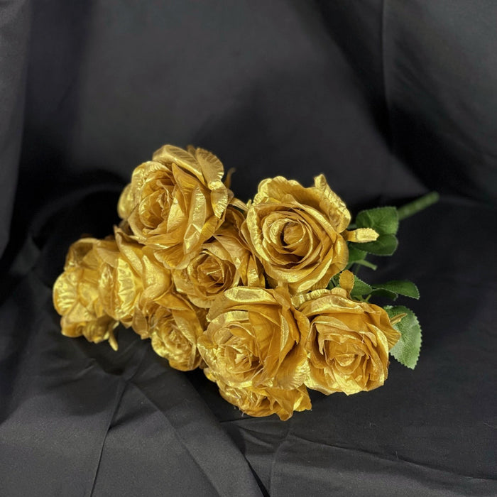 Bulk 17" Golden Rose Bush Artificial Silk Flower Wholesale