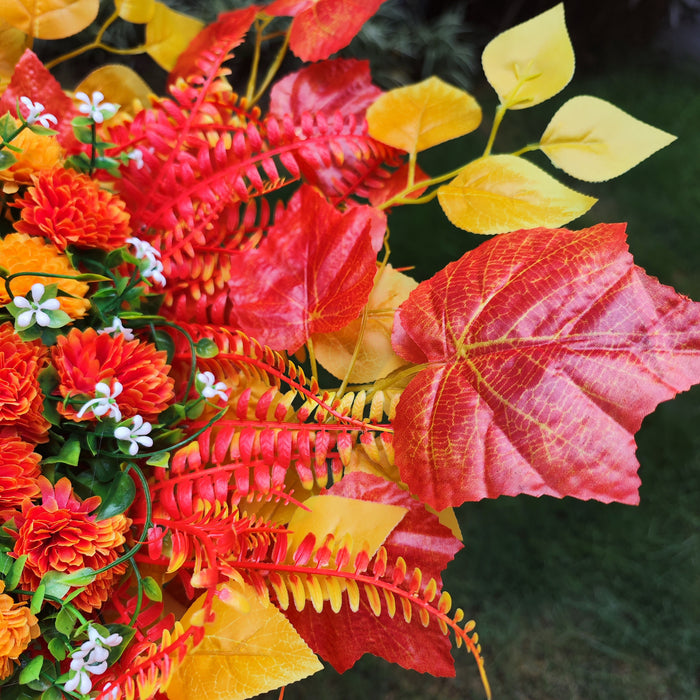 Bulk Exclusive 32 inches Sunset Orange Mums Saddle for Headstone Artificial Cemetery Flowers Saddle Wholesale