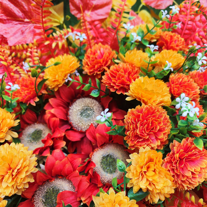 Bulk Exclusive 32 inches Sunset Orange Mums Saddle for Headstone Artificial Cemetery Flowers Saddle Wholesale