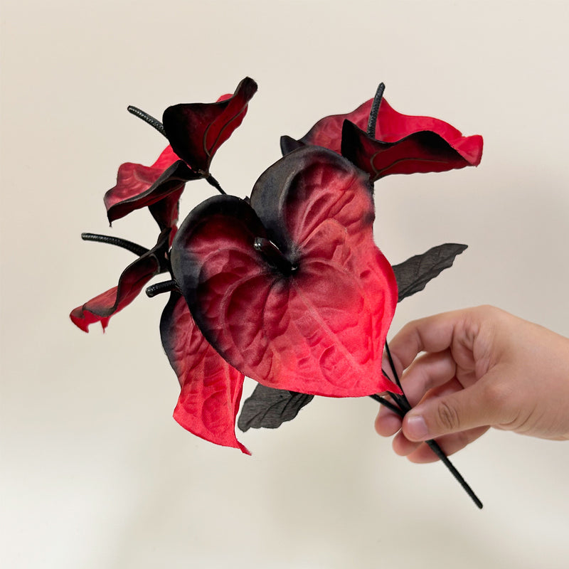 Bulk 13.4" Halloween Artificial Anthurium Flowers Bush Bouquet - Halloween Decor, Faux Flower Arrangement for Spooky Season