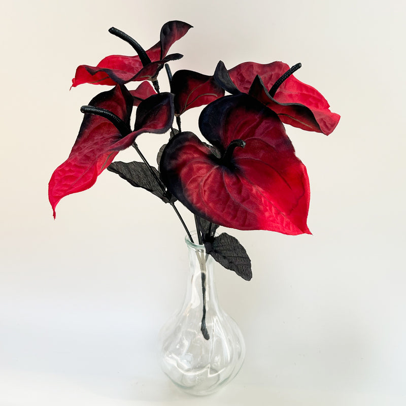 Bulk 13.4" Halloween Artificial Anthurium Flowers Bush Bouquet - Halloween Decor, Faux Flower Arrangement for Spooky Season