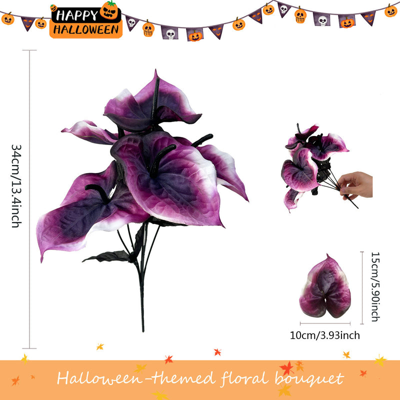 Bulk 13.4" Halloween Artificial Anthurium Flowers Bush Bouquet - Halloween Decor, Faux Flower Arrangement for Spooky Season