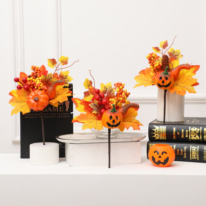 Bulk 19 Styles Halloween Flowers Stems Pick with Pumpkins Floral Centerpiece Wholesale