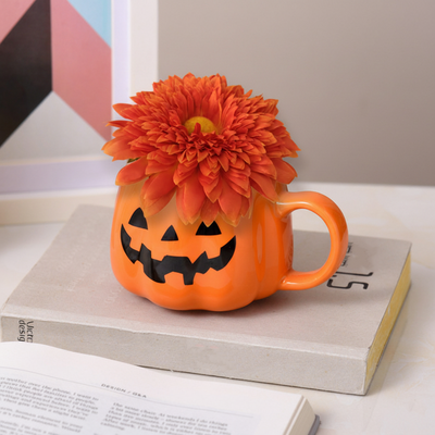 Bulk 5" Halloween Floral Arrangement - Artificial Chrysanthemums in a Ceramic Pumpkin Vase Wholesale