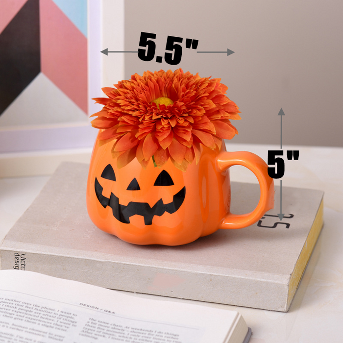 Bulk 5" Halloween Floral Arrangement - Artificial Chrysanthemums in a Ceramic Pumpkin Vase Wholesale