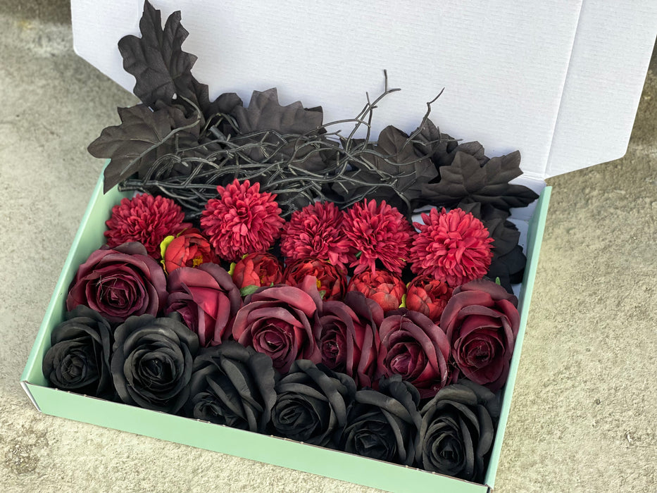 Bulk Exclusive 50Pcs Halloween Black and Burgundy Flower Box Set for Crafts Wholesale