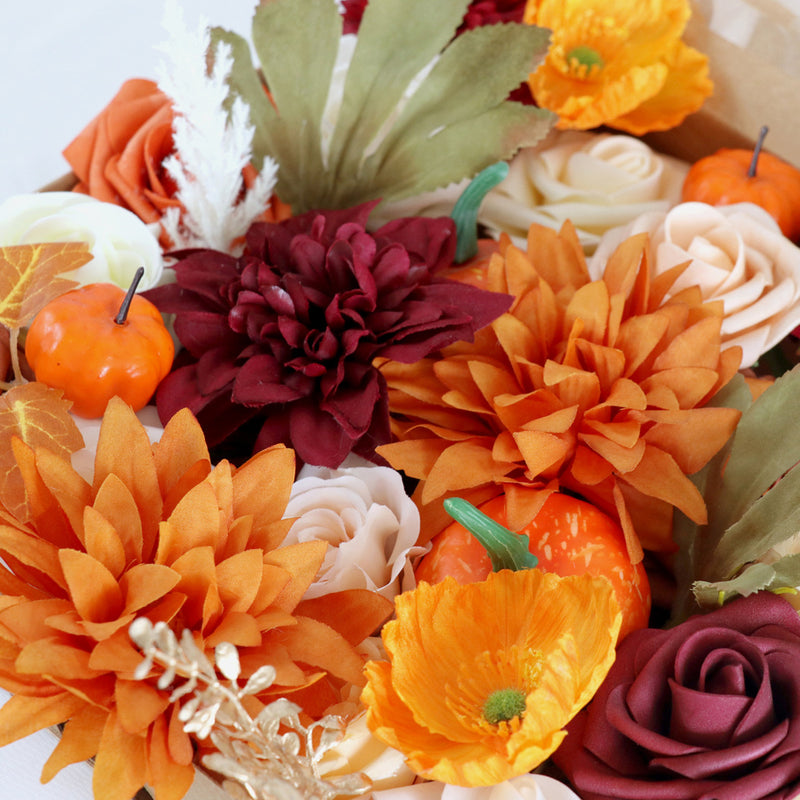 Coffret de têtes de fleurs artificielles en vrac pour Thanksgiving, fleur orange bordeaux pour centres de table à faire soi-même, décoration d'arrangement floral, vente en gros