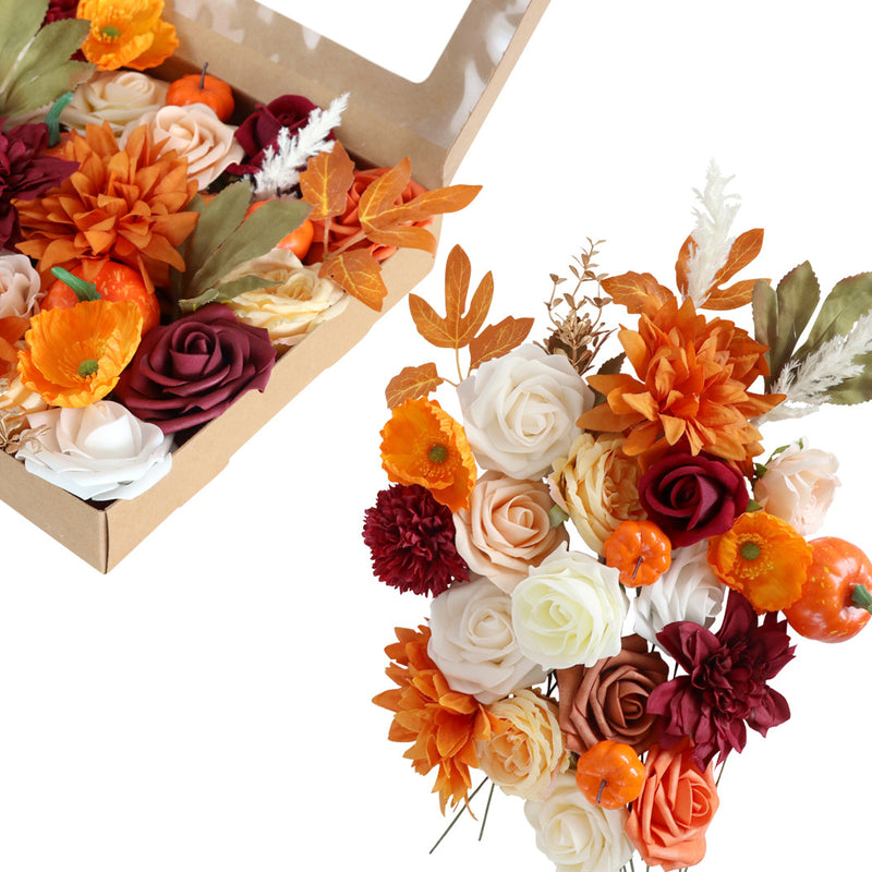 Coffret de têtes de fleurs artificielles en vrac pour Thanksgiving, fleur orange bordeaux pour centres de table à faire soi-même, décoration d'arrangement floral, vente en gros
