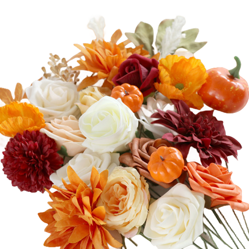 Coffret de têtes de fleurs artificielles en vrac pour Thanksgiving, fleur orange bordeaux pour centres de table à faire soi-même, décoration d'arrangement floral, vente en gros