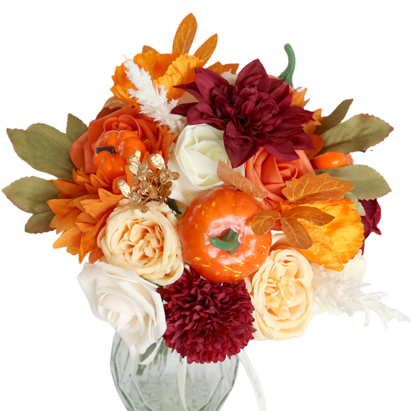 Coffret de têtes de fleurs artificielles en vrac pour Thanksgiving, fleur orange bordeaux pour centres de table à faire soi-même, décoration d'arrangement floral, vente en gros
