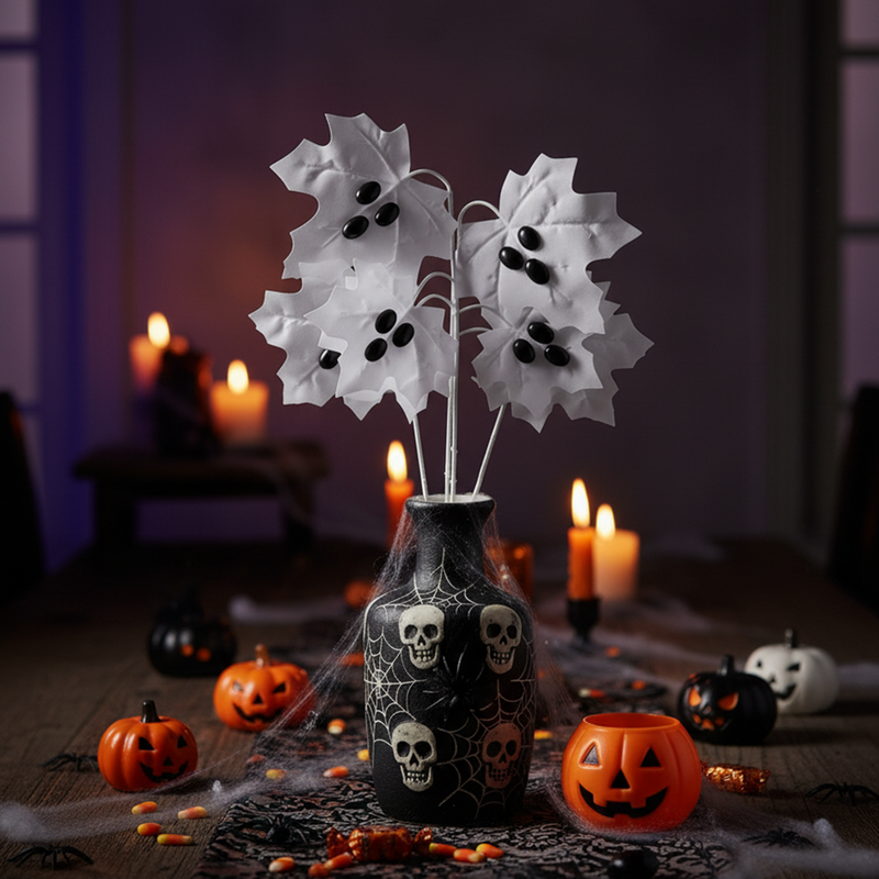 Bulk 11" Halloween Spooky Maple Leaves Stem - 3D Googly Eyes Design for Halloween Decoration Wholesale