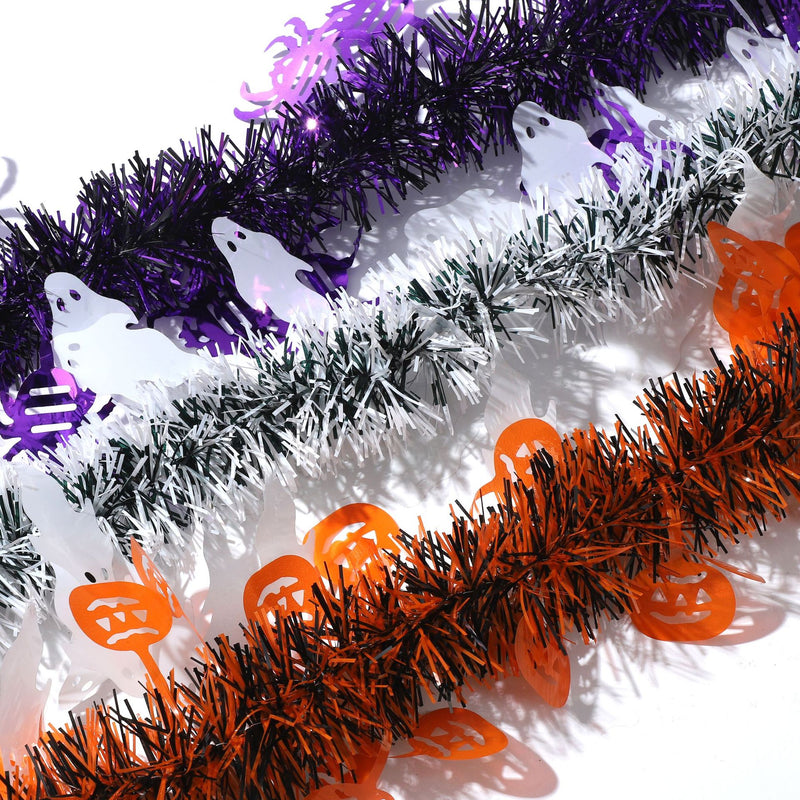 Bulk 50Pcs 300FT Halloween Ghost Spider Pumpkin Tinsel Garland Metallic Shiny Twist Garland Hanging Wholesale